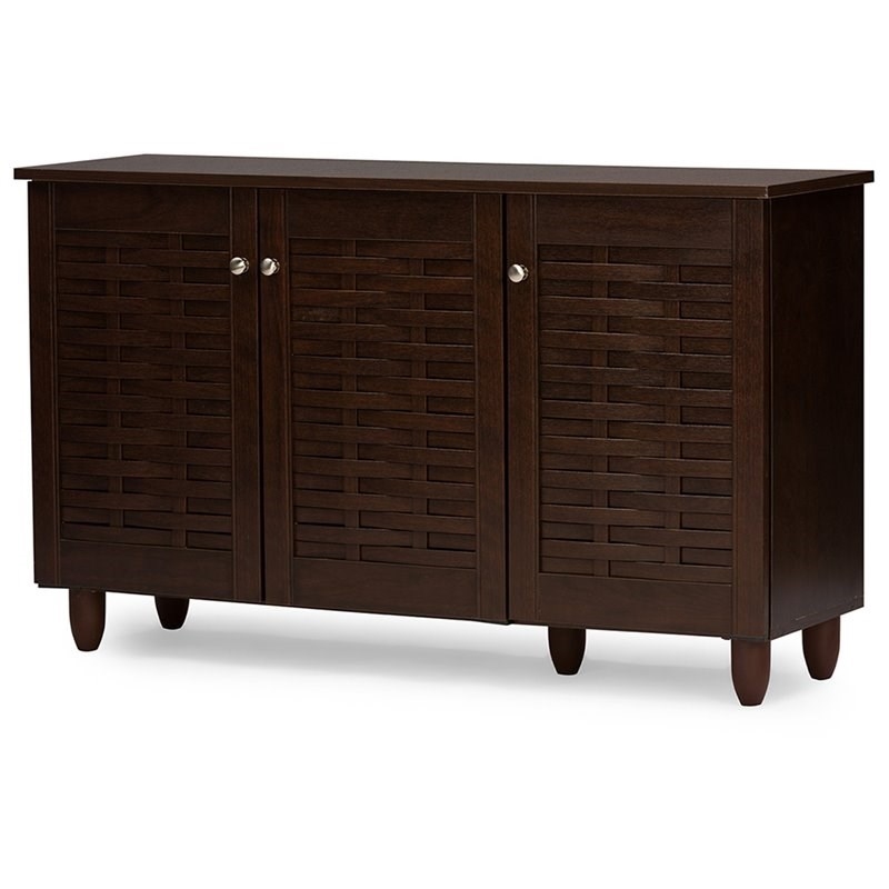 Bowery Hill 3 Door Shoe Cabinet in Dark Brown