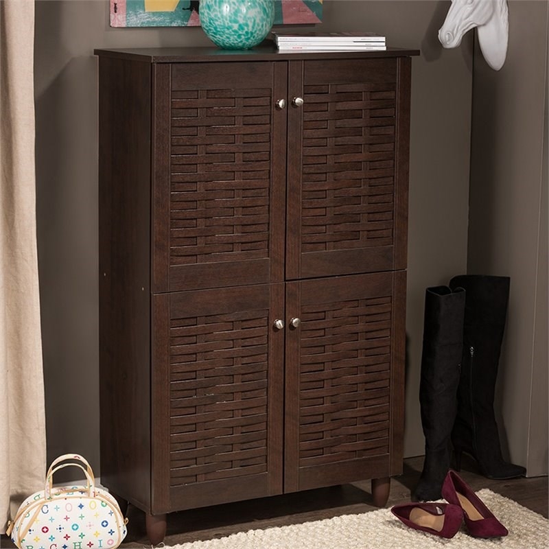 Bowery Hill 4 Door Shoe Cabinet in Dark Brown