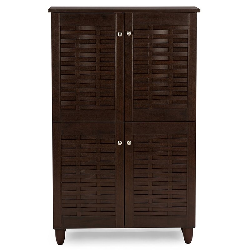 Bowery Hill 4 Door Shoe Cabinet in Dark Brown