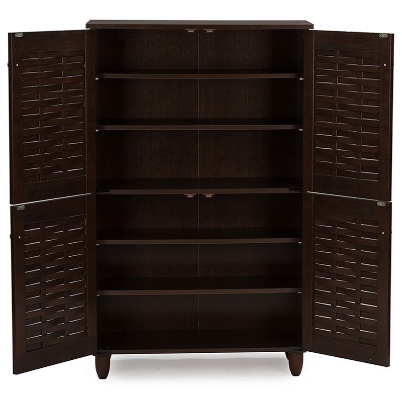 Bowery Hill 4 Door Shoe Cabinet in Dark Brown