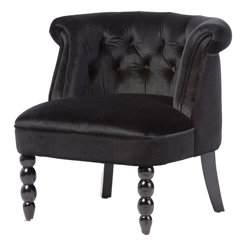Bowery Hill Modern Velvet/Wood Button Tufted Accent Chair in Black