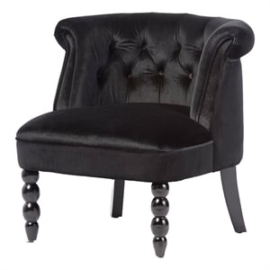 Bowery Hill Modern Velvet/Wood Button Tufted Accent Chair in Black