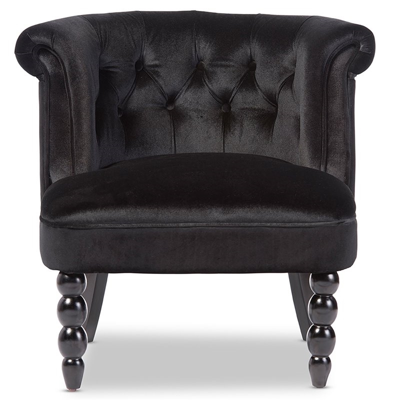 Bowery Hill Modern Velvet/Wood Button Tufted Accent Chair in Black
