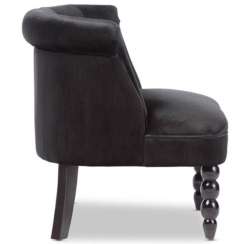 Bowery Hill Modern Velvet/Wood Button Tufted Accent Chair in Black
