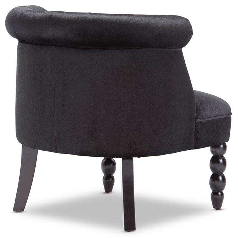 Bowery Hill Modern Velvet/Wood Button Tufted Accent Chair in Black