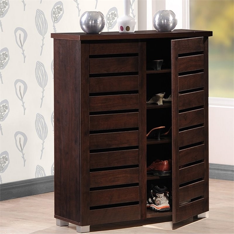 Bowery Hill 2 Door Shoe Cabinet in Dark Brown