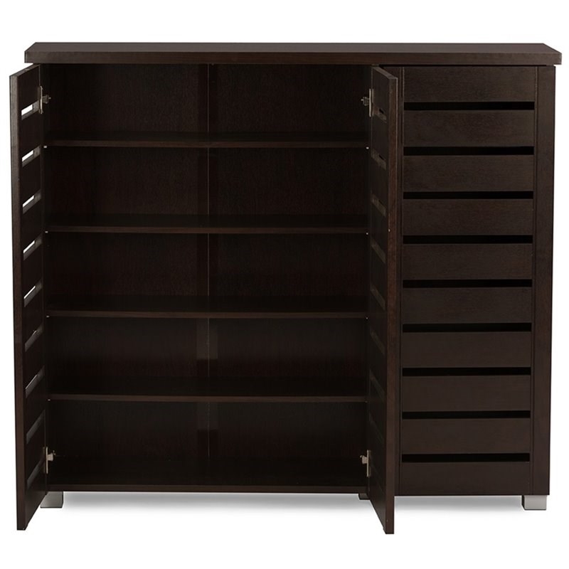 Bowery Hill Modern Wood 3 Door Shoe Cabinet in Dark Brown Finish
