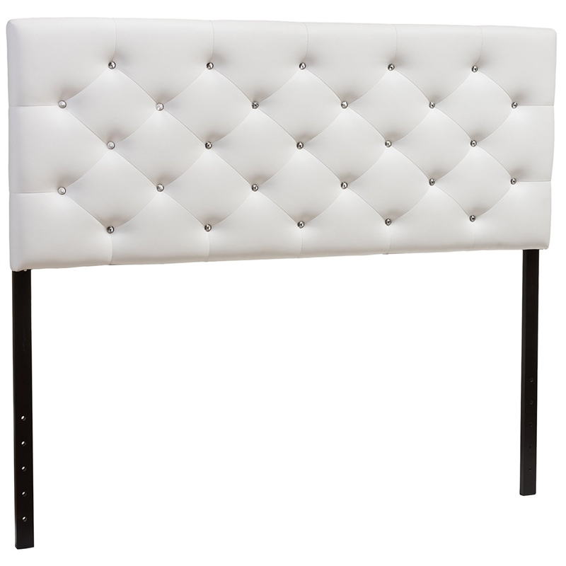 Bowery Hill Modern Faux Leather Tufted Full-Size Panel Headboard in White