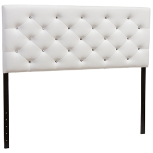 Bowery Hill Modern Faux Leather Tufted Full-Size Panel Headboard in White