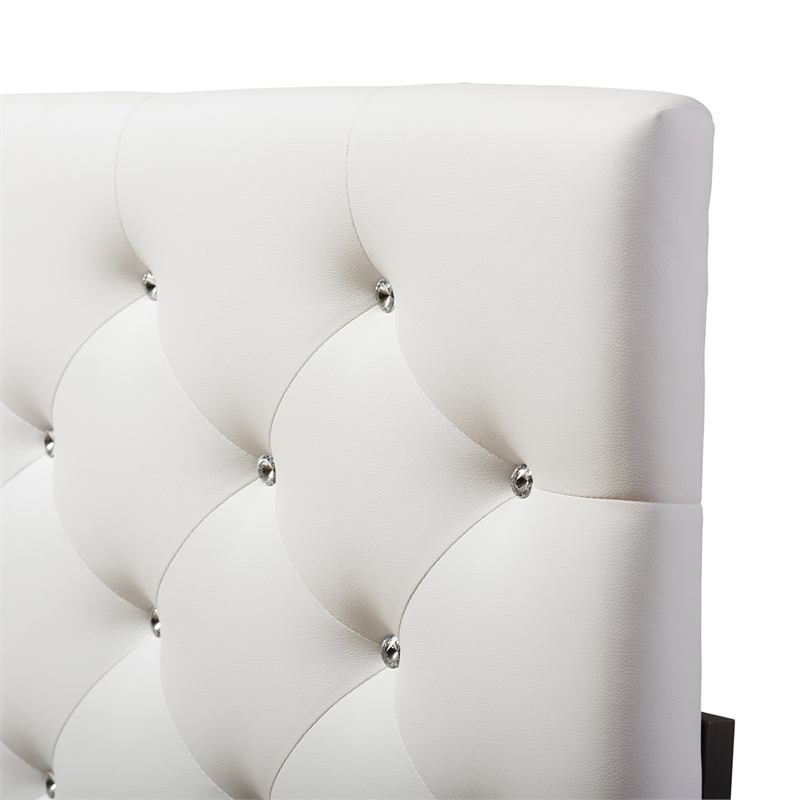 Bowery Hill Modern Faux Leather Tufted Full-Size Panel Headboard in White