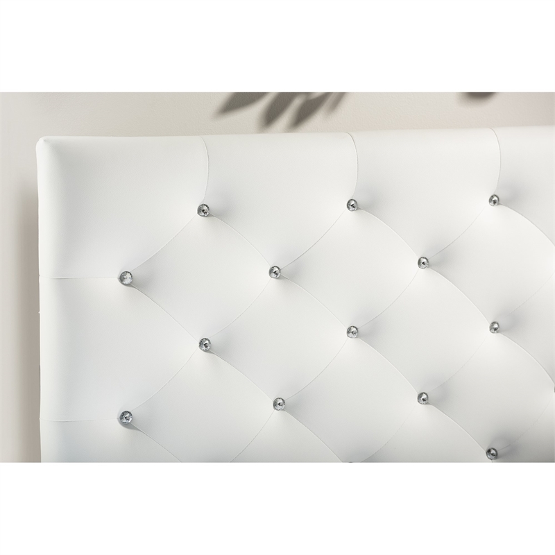 Bowery Hill Modern Faux Leather Tufted Full-Size Panel Headboard in White