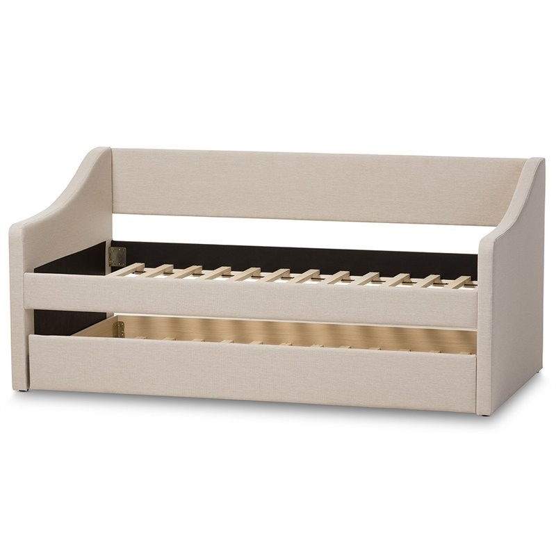 Bowery Hill Upholstered Daybed with Trundle in Beige