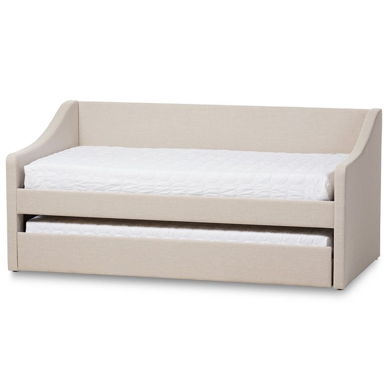 Bowery Hill Upholstered Daybed with Trundle in Beige