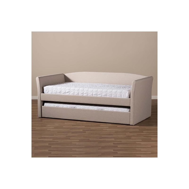 Bowery Hill Upholstered Daybed with Trundle in Beige