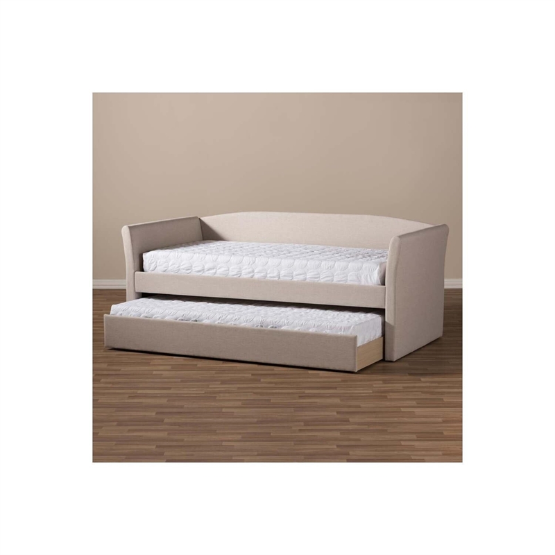 Bowery Hill Upholstered Daybed with Trundle in Beige