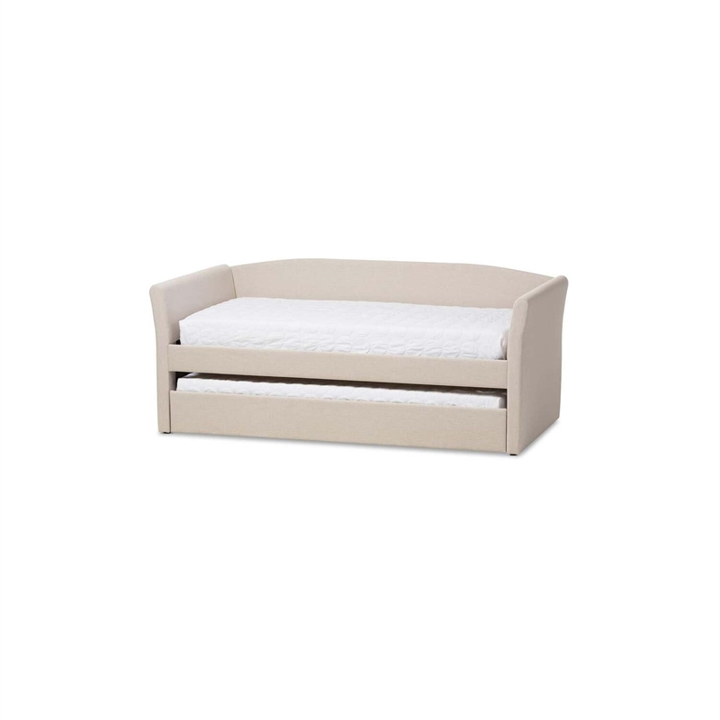 Bowery Hill Upholstered Daybed with Trundle in Beige