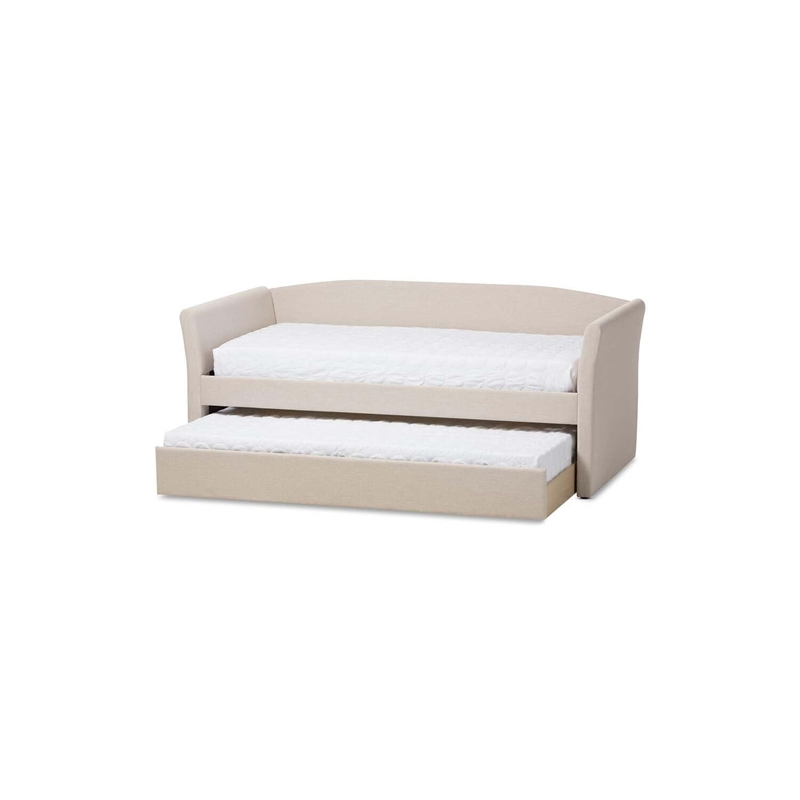 Bowery Hill Upholstered Daybed with Trundle in Beige