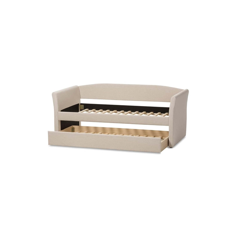 Bowery Hill Upholstered Daybed with Trundle in Beige