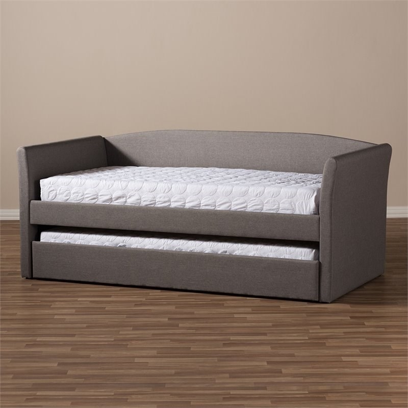 Bowery Hill Upholstered Daybed with Trundle in Gray