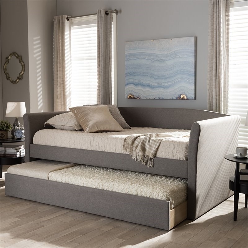 Bowery Hill Upholstered Daybed with Trundle in Gray