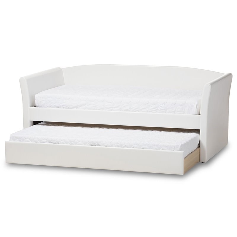 Bowery Hill Faux Leather Daybed with Trundle in White