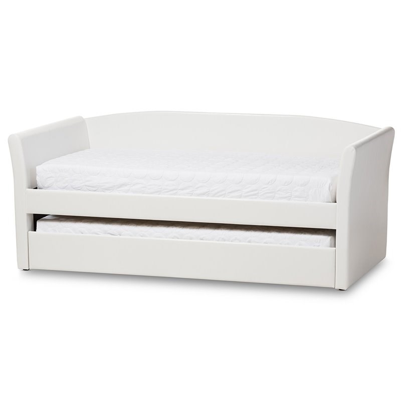 Bowery Hill Faux Leather Daybed with Trundle in White