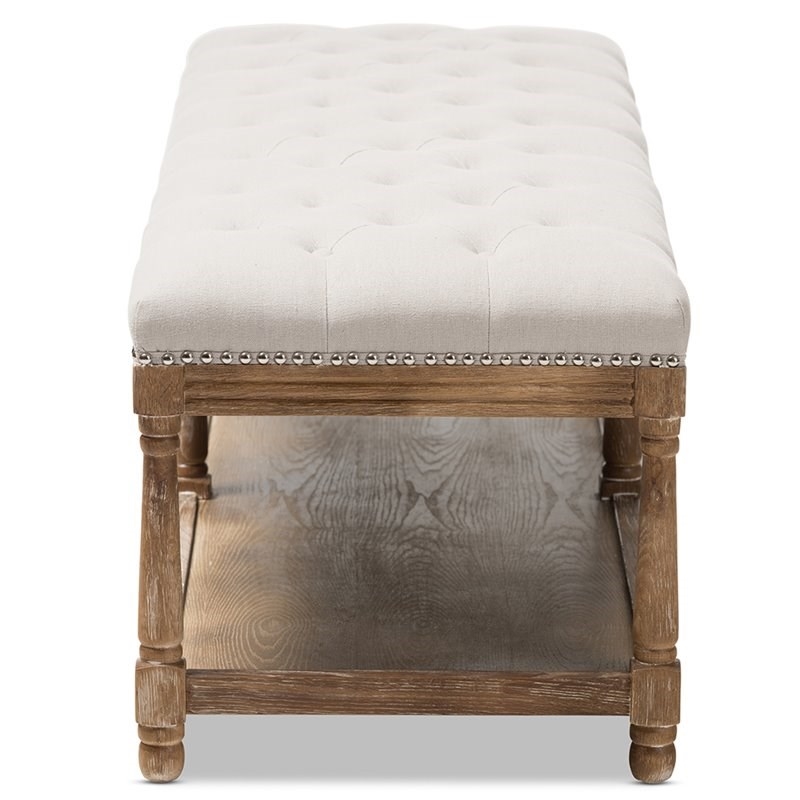 Bowery Hill Cotton Linen Beige Bench Rectangular Button Tufted 57.48