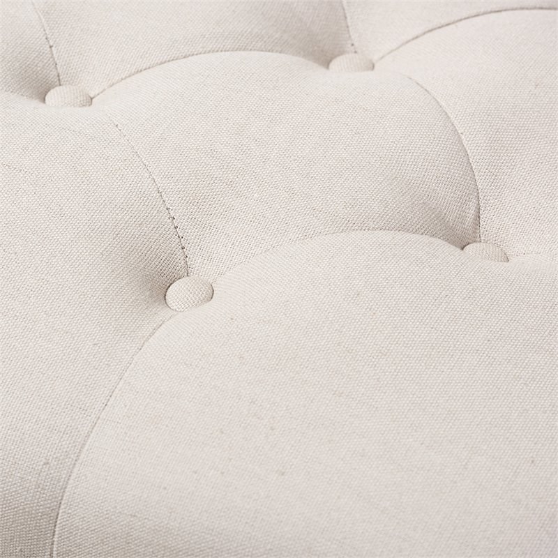 Bowery Hill Cotton Linen Beige Bench Rectangular Button Tufted 57.48