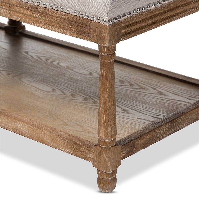 Bowery Hill Cotton Linen Beige Bench Rectangular Button Tufted 57.48