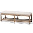Bowery Hill Cotton Linen Beige Bench Rectangular Button Tufted 57.48