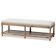 Bowery Hill Cotton Linen Beige Bench Rectangular Button Tufted 57.48