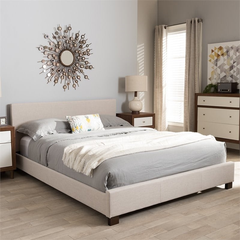 Bowery Hill Upholstered Full Platform Bed in Beige