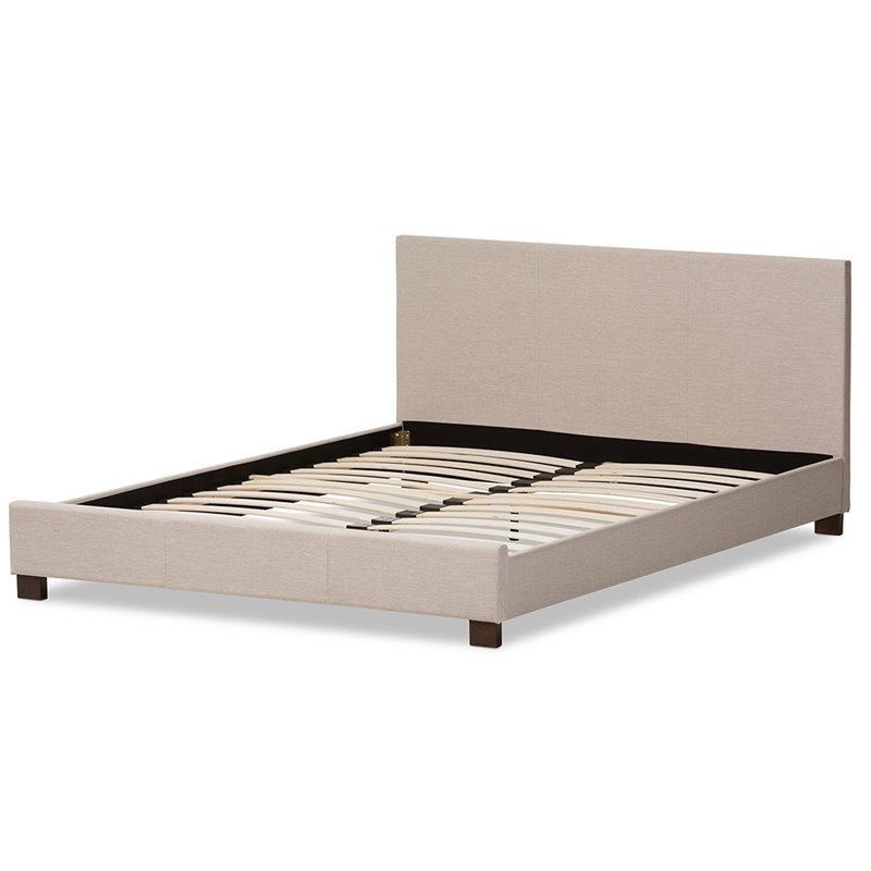Bowery Hill Upholstered Queen Platform Bed in Beige