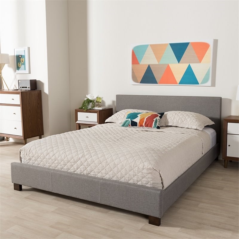 Bowery Hill Upholstered Full Platform Bed in Gray