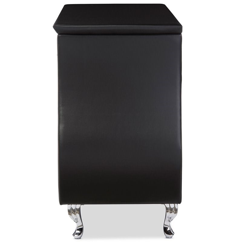 Bowery Hill 6 Drawer Faux Leather Double Dresser in Black