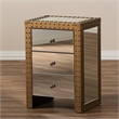 Bowery Hill 3 Drawer Mirrored Nightstand in Silver and Natural