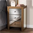 Bowery Hill 3 Drawer Mirrored Nightstand in Silver and Natural