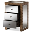 Bowery Hill 3 Drawer Mirrored Nightstand in Silver and Natural