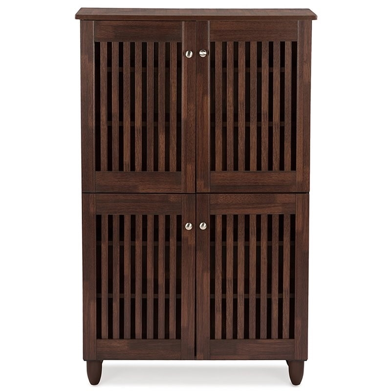 Bowery Hill 4 Door Tall Shoe Cabinet in Oak Brown