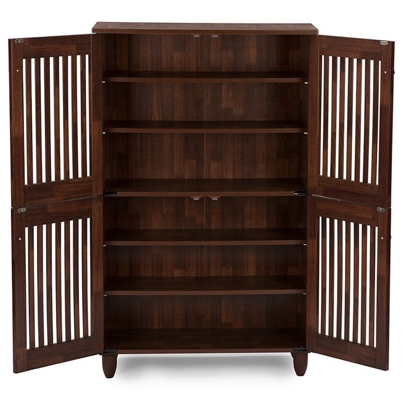 Bowery Hill 4 Door Tall Shoe Cabinet in Oak Brown