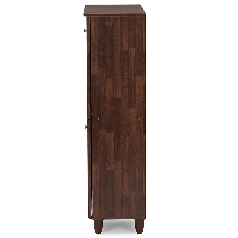 Bowery Hill 4 Door Tall Shoe Cabinet in Oak Brown