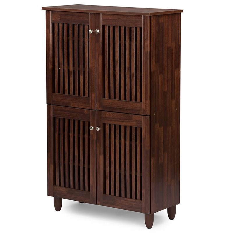 Bowery Hill 4 Door Tall Shoe Cabinet in Oak Brown