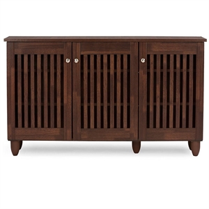 Bowery Hill Modern Wood 3 Door Shoe Cabinet in Dark Brown Finish