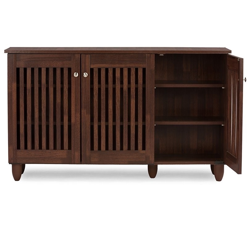 Bowery Hill Modern Wood 3 Door Shoe Cabinet in Dark Brown Finish