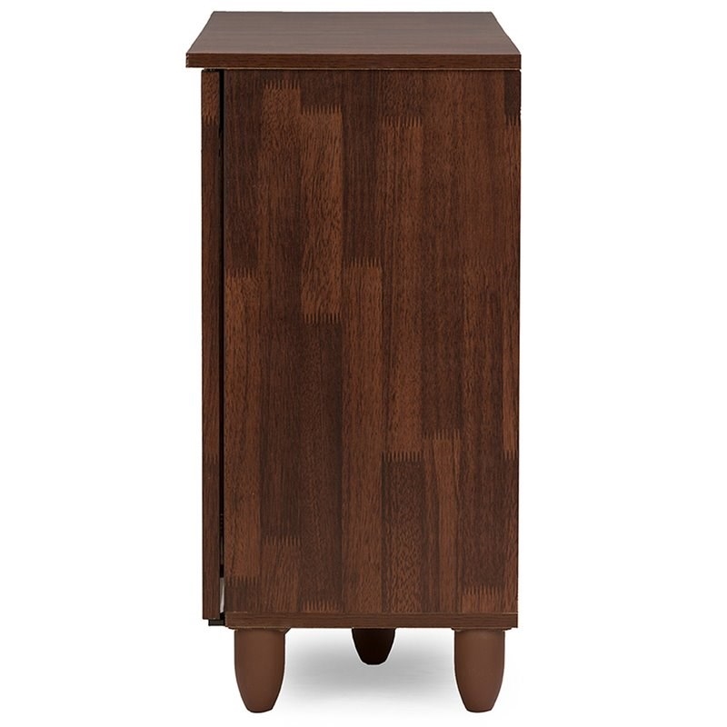 Bowery Hill Modern Wood 3 Door Shoe Cabinet in Dark Brown Finish