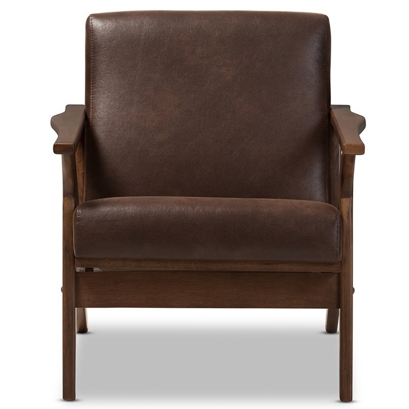 Bowery Hill Faux Leather Accent Arm Chair in Brown and Brown