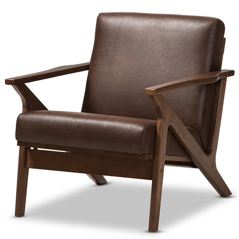 Bowery Hill Faux Leather Accent Arm Chair in Brown and Brown
