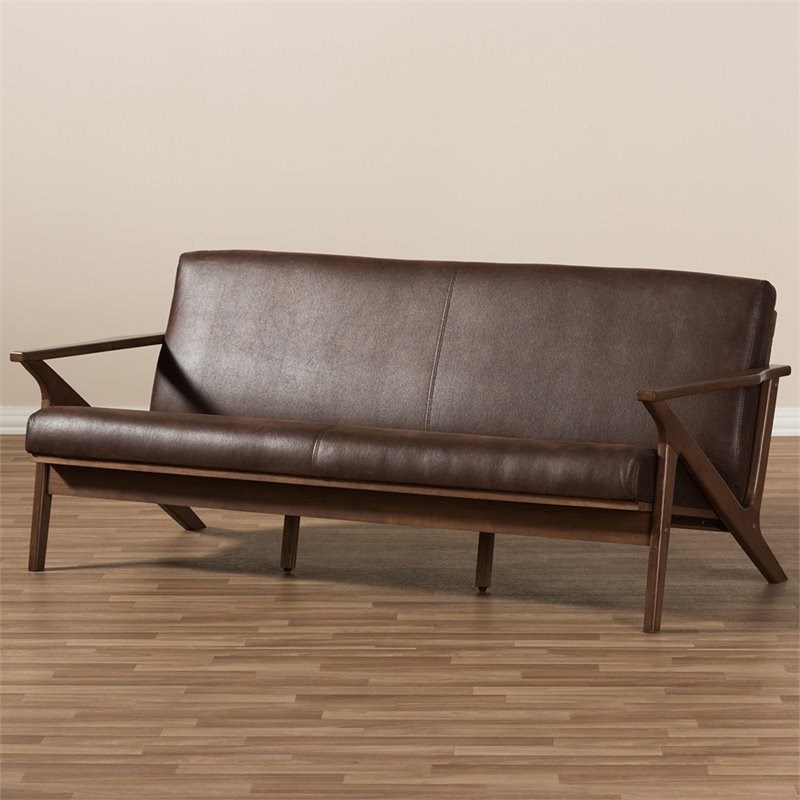 Bowery Hill Faux Leather Sofa in Dark Brown and Walnut Brown
