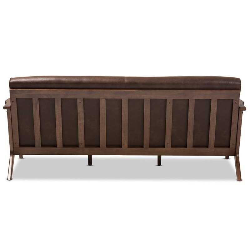 Bowery Hill Faux Leather Sofa in Dark Brown and Walnut Brown
