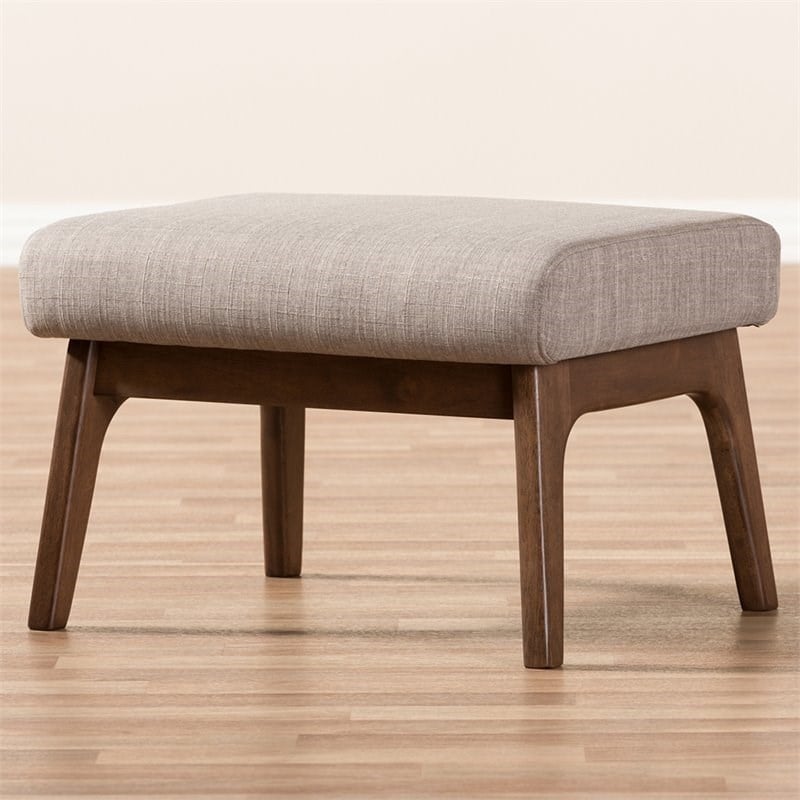 Bowery Hill Fabric Ottoman in Light Gray and Walnut Brown